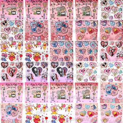 Cartoon Valentine Tumbler 20oz Design PNG Bundle