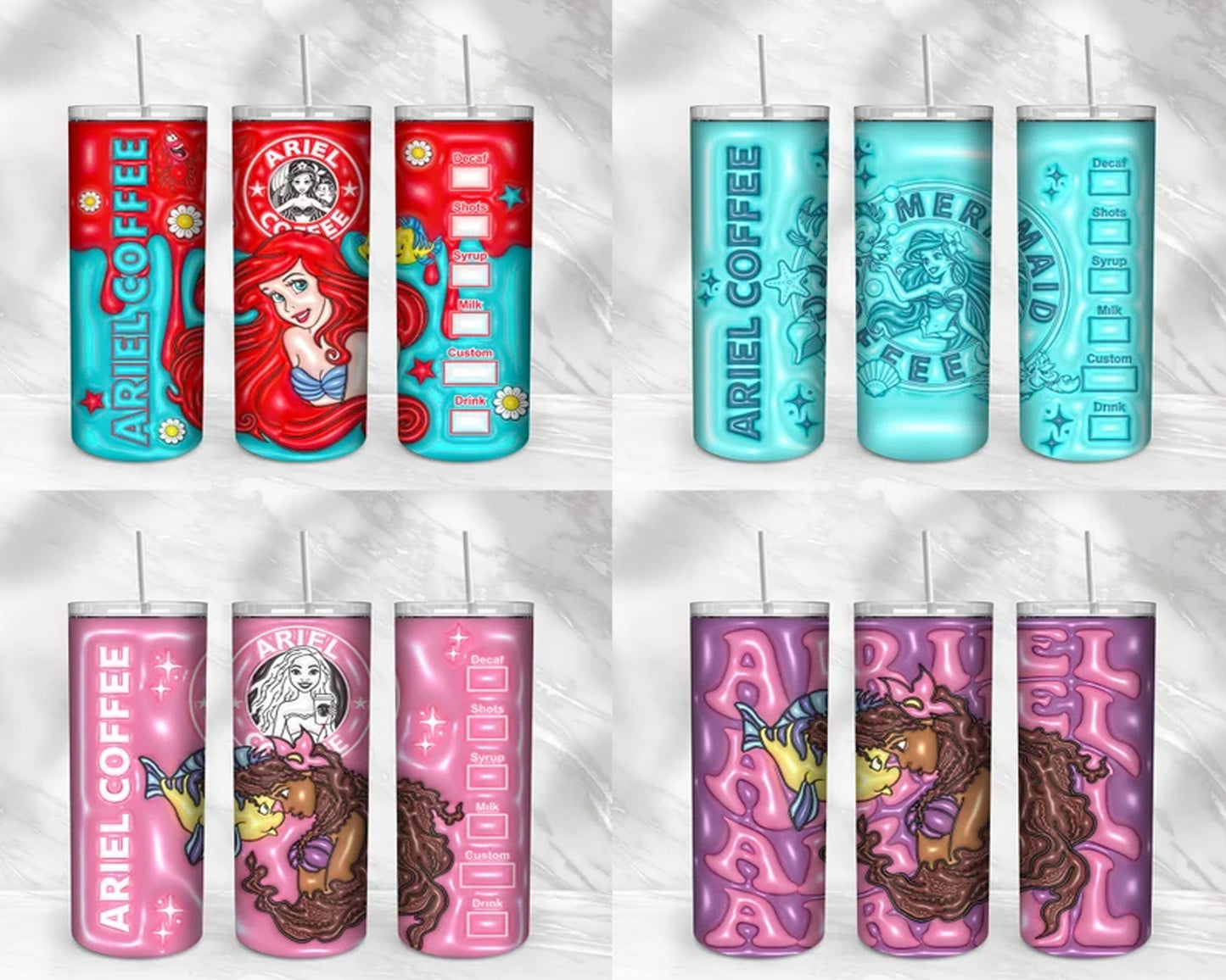 30+ Disney princess Inflated for 20oz Skinny Tumbler - Instant download