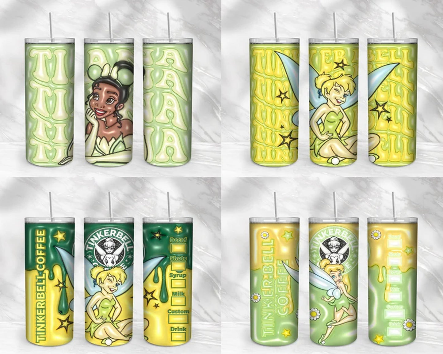 30+ Disney princess Inflated for 20oz Skinny Tumbler - Instant download
