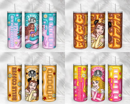 30+ Disney princess Inflated for 20oz Skinny Tumbler - Instant download