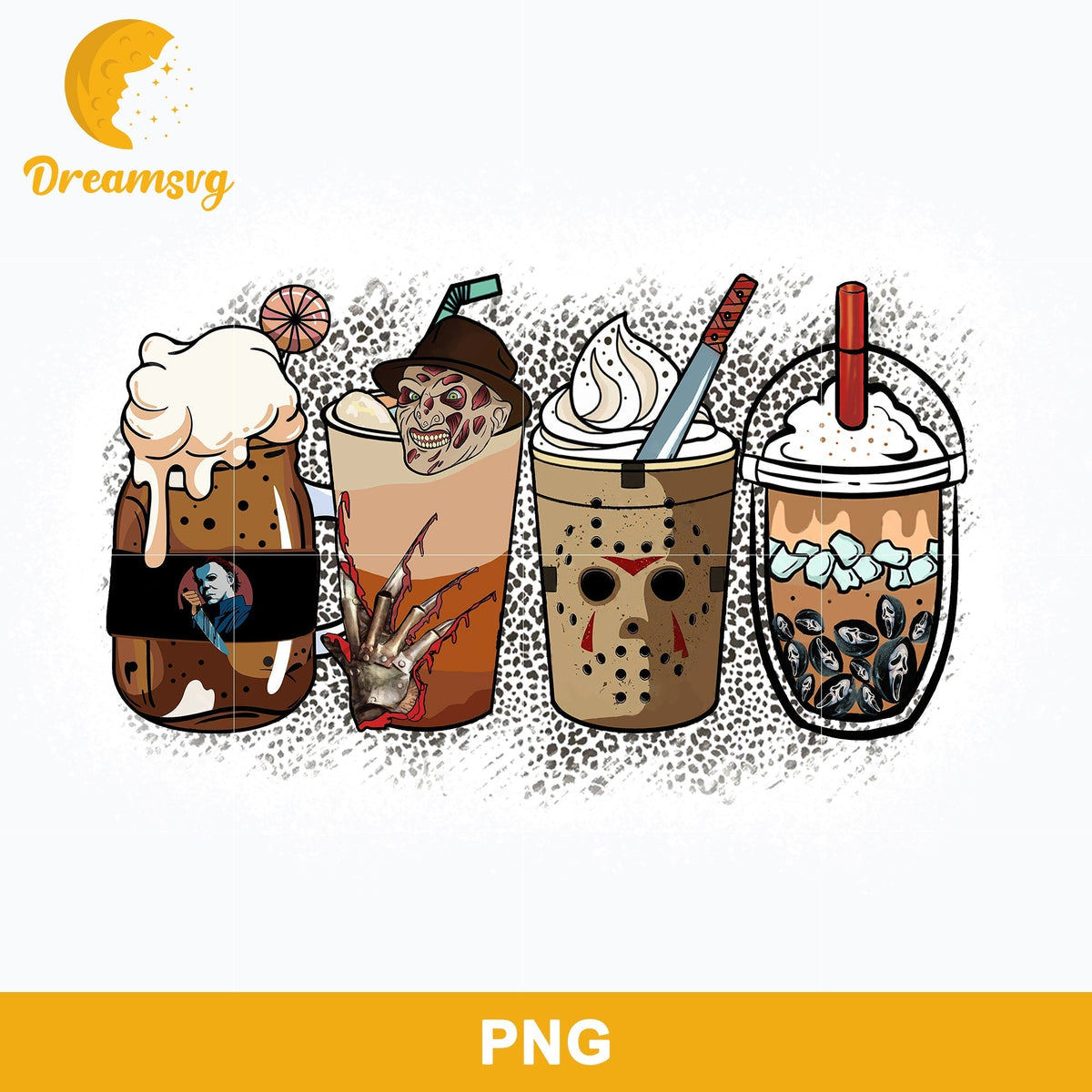 Horror Fall Halloween Coffee Png, Scary Movie Halloween Horror Killers Iced Coffee Png, Horror Halloween Coffee Png