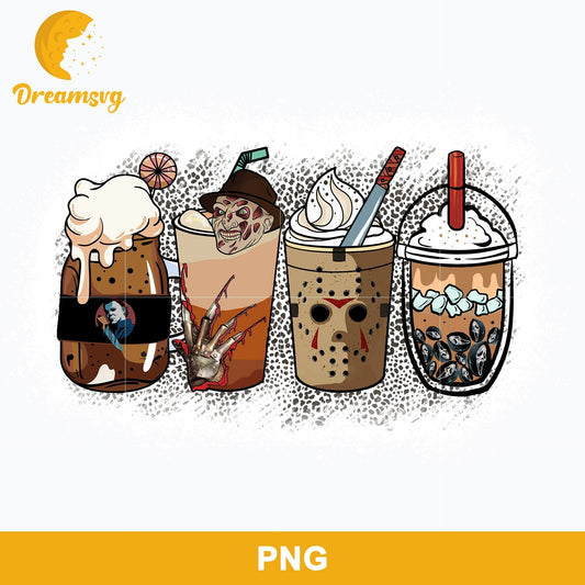 Horror Fall Halloween Coffee Png, Scary Movie Halloween Horror Killers Iced Coffee Png, Horror Halloween Coffee Png