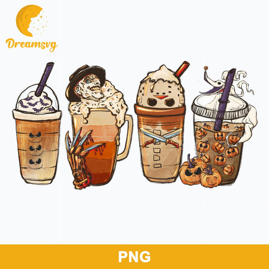 Horror Fall Halloween Coffee Png, Scary Movie Halloween Horror Killers Iced Coffee Png, Horror Halloween Coffee Png