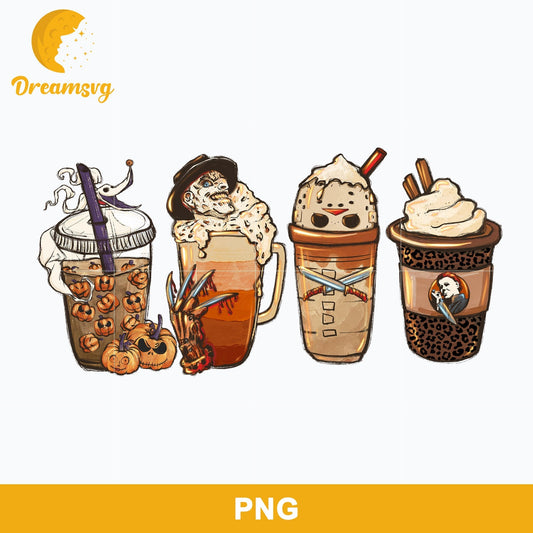 Horror Fall Halloween Coffee Png, Scary Movie Halloween Horror Killers Iced Coffee Png, Horror Halloween Coffee Png