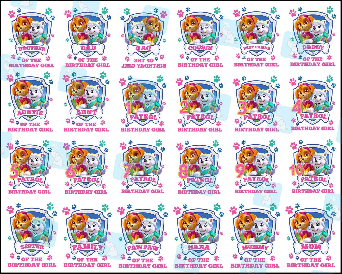 35 Paw Patrol PNG Bundle, Bundle Family png, Birthday Girl Bundle designs, Digital download.