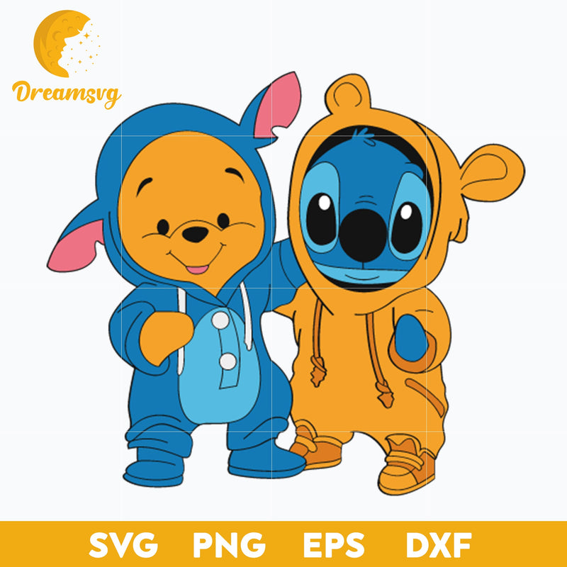 Stitch And Winnie The Pooh Friends SVG, Winnie The Pooh SVG, Stitch Halloween SVG, PNG, DXF, EPS Digital File.