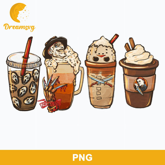 Horror Fall Halloween Coffee Png, Scary Movie Halloween Horror Killers Iced Coffee Png, Horror Halloween Coffee Png