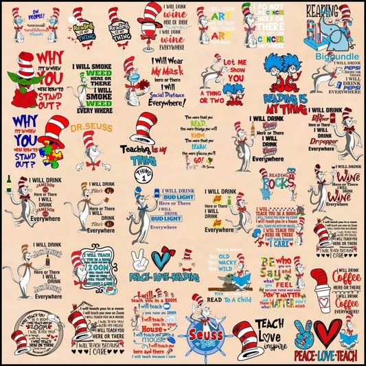 3750+ Dr Seuss Svg Bundle, Cat In The Hat SVG, Dr Seuss Hat SVG,Green Eggs And Ham Svg, Dr Seuss for Teachers Svg, Lorax Svg,Thing 1 and 2 Svg