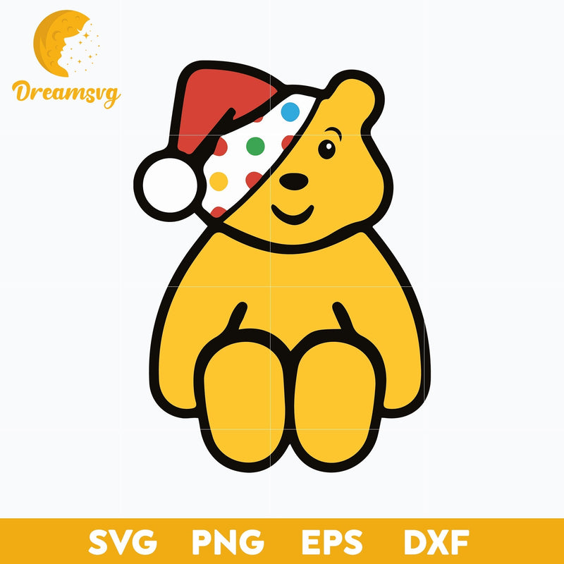 Pudsey Bear Santa Claus Hat SVG, Pudsey Bear Christmas SVG