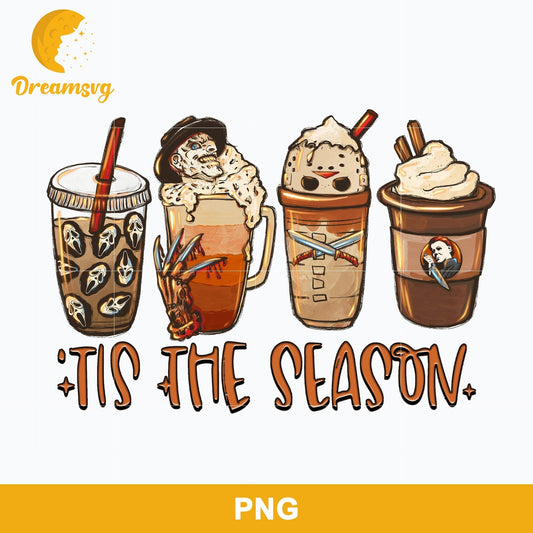 Horror Fall Coffee Pumpkin Spice Latte Png, Tis The Season, Friends Horror Characters Png, Halloween Coffee Png Sublimation.