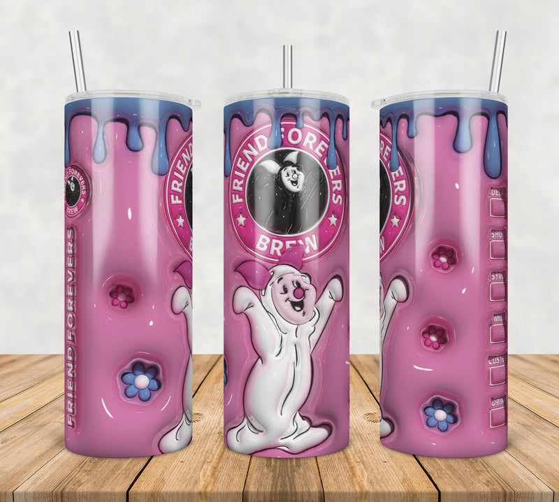 3D Inflated Puff Piglet coffee,3d inflated tumbler wrap, 20oz Skinny Tumbler png,digital dowwnload.