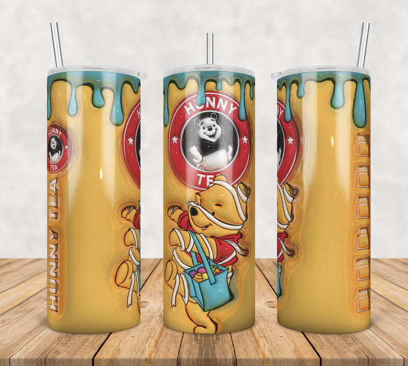 3D Inflated Puff Pooh coffee,3d inflated tumbler wrap, 20oz Skinny Tumbler png,digital dowwnload.