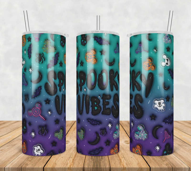 3D Inflated Puff Spooky Vibes Mickey Minnie,3d inflated tumbler wrap, 20oz Skinny Tumbler png,digital dowwnload.