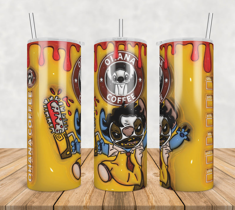 3D Inflated Puff Stitch ohana horror,3d inflated tumbler wrap, 20oz Skinny Tumbler png,digital dowwnload.