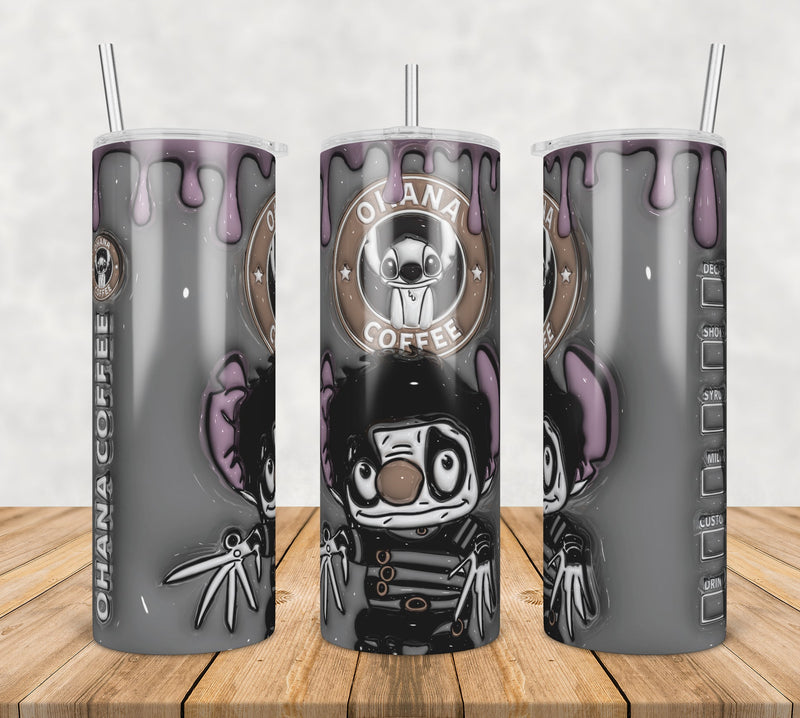 3D Inflated Puff Stitch ohana horror halloween,3d inflated tumbler wrap, 20oz Skinny Tumbler png,digital dowwnload.