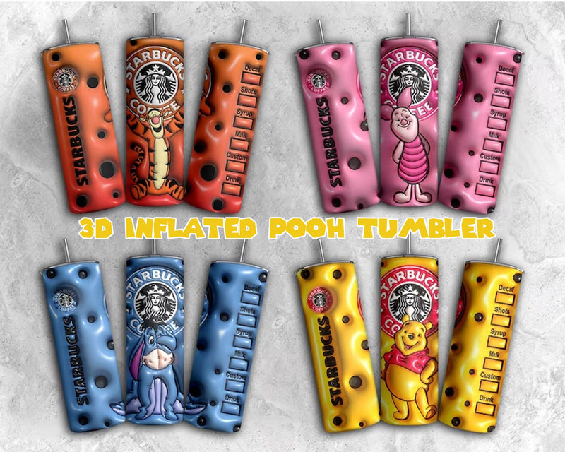 3D Pooh And Friends Characters Tumbler Wrap - Instant download