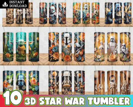 3D Star Wars Tumbler Wrap, 20oz Skinny Tumbler, Full Tumbler Wrap, Skinny Tumbler
