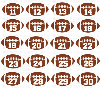 Football Numbers SVG Bundle, Cliparts for Cricut / Silhouette