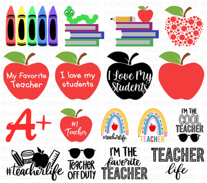 Back to School SVG Bundle, 45 Cliparts for Cricut / Silhouette