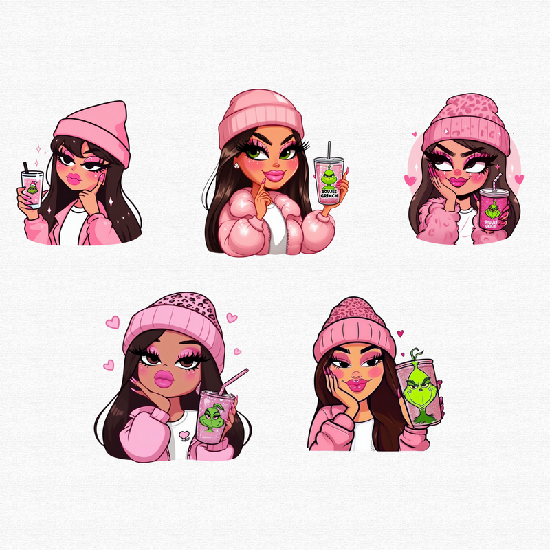 Pink Boujee Grinch girl png bundle