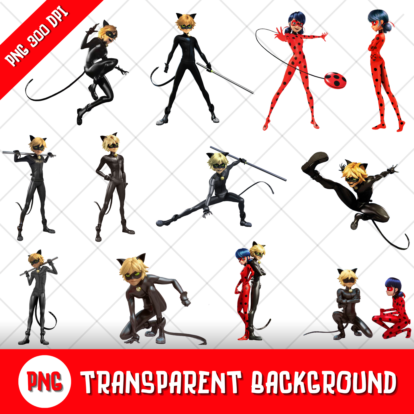 Miraculous Ladybug Clipart Bundle, Miraculous Transparent PNG, Designs for Decoration / Sublimation, Instant download