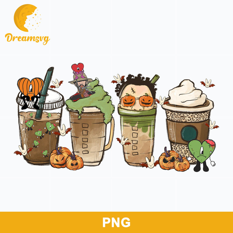 Bad Bunny Latte Coffee Cups Halloween Png, Bad Bunny Halloween Png, Un Verano sin Ti Halloween Coffee Png Digital Download