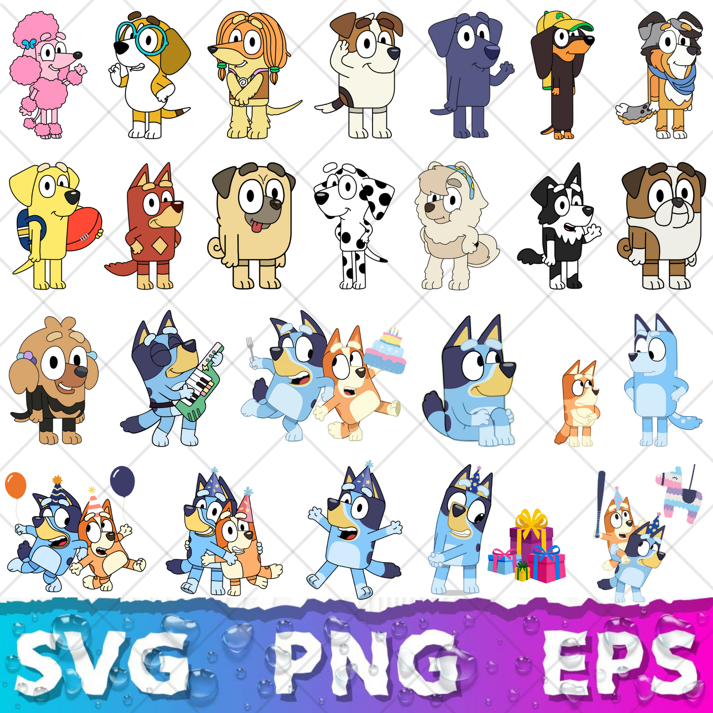 Bluey SVG & PNG Bundle - 850+ Bluey Family Clipart for Cricut & Silhouette, Sublimation, Stickers, Instant Download, Tshirt | Mug, Decals