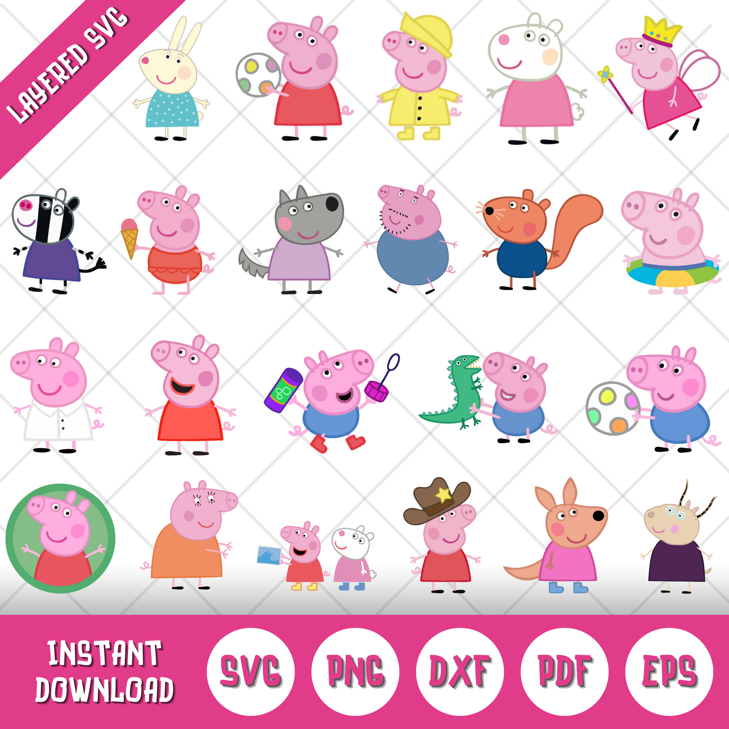 Peppa Pig Clipart Bundle, Cartoon Peppa Pig SVG Cut Files for Cricut / Silhouette, instant download