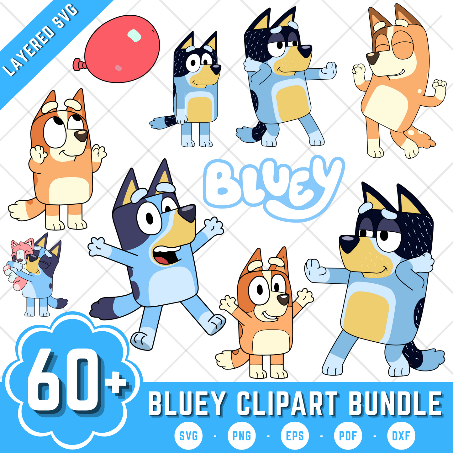Bluey Clipart Bundle, Bluey the dog SVG Cut Files for Cricut & Silhouette, Instant Download