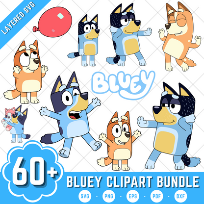 Bluey Clipart Bundle, Bluey the dog SVG Cut Files for Cricut & Silhouette, Instant Download