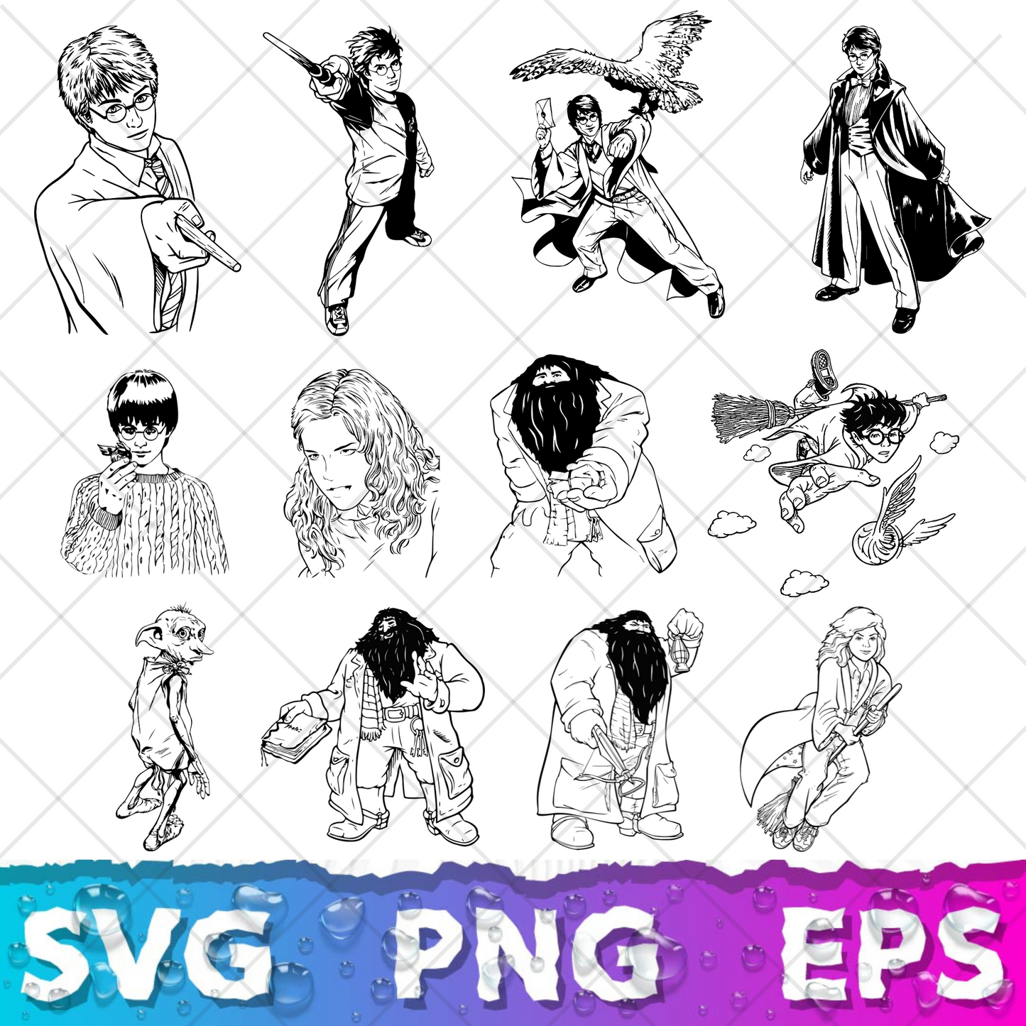 Harry Potter Clipart Bundle, Harry Potter SVG Cut Files for Cricut / Silhouette, Harry Potter Alphabet PNG Vector Files