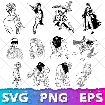 Harry Potter Clipart Bundle, Harry Potter SVG Cut Files for Cricut / Silhouette, Harry Potter Alphabet PNG Vector Files
