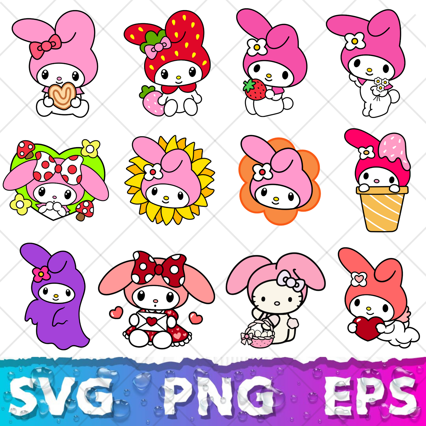 My Melody SVG Bundle, My Melody Clipart for Cricut & Silhouette, My Melody PNG SVG Cut Files - Digital Bundle