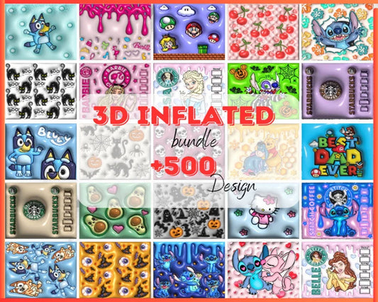 500+ Designs of 3D tumbler sublimation design bundle with 3D Inflated Style