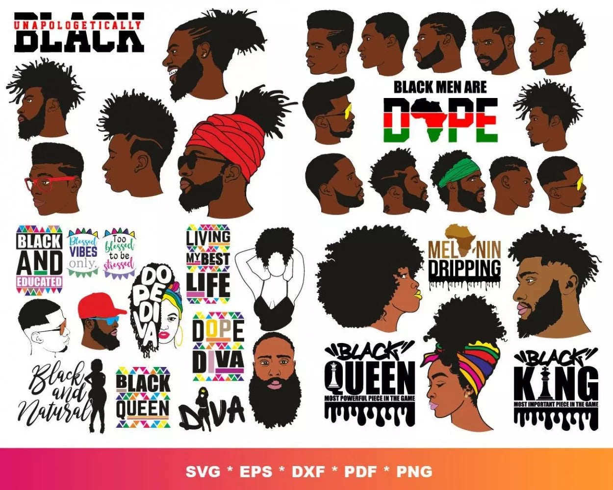Afro Clipart Bundle, Afro Women Svg, Afro Man Svg, Afro Boy Svg, Afro Girl Svg, Silhouette Vector Cut Files