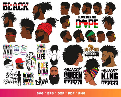 Afro Clipart Bundle, Afro Women Svg, Afro Man Svg, Afro Boy Svg, Afro Girl Svg, Silhouette Vector Cut Files