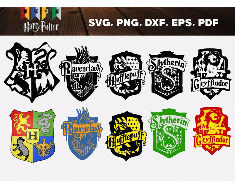 Potter Houses SVG, Hogwarts Houses SVG For Cricut, Hogwarts SVG Files, Hogwarts PNG Transparent