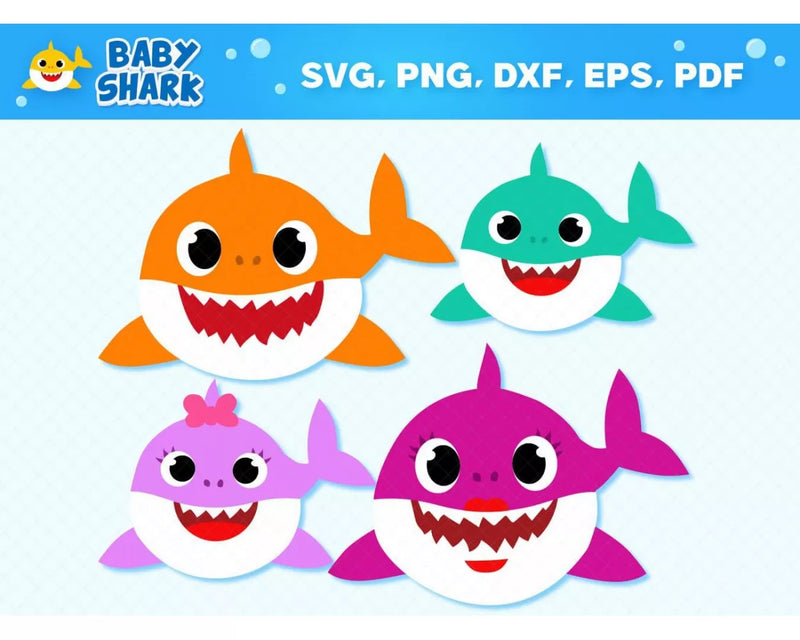 Baby Shark Clipart Bundle, PNG & SVG Cut Files for Cricut & Silhouette