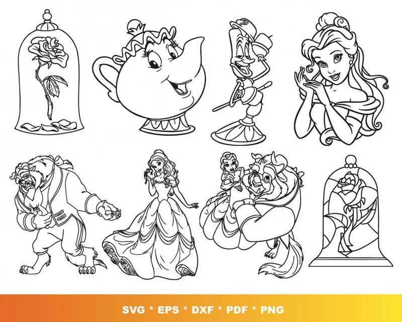 Princess Belle Clipart Bundle, Belle SVG For Cricut, Disney Belle Silhouette Vector Cut Files