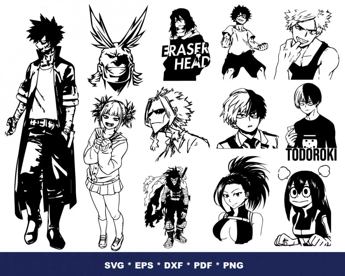 My Hero Academia Clipart Bundle, My Hero Academia SVG For Cricut, Hero Academia Silhouette Vector Cut Files
