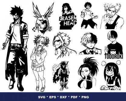 My Hero Academia Clipart Bundle, My Hero Academia SVG For Cricut, Hero Academia Silhouette Vector Cut Files
