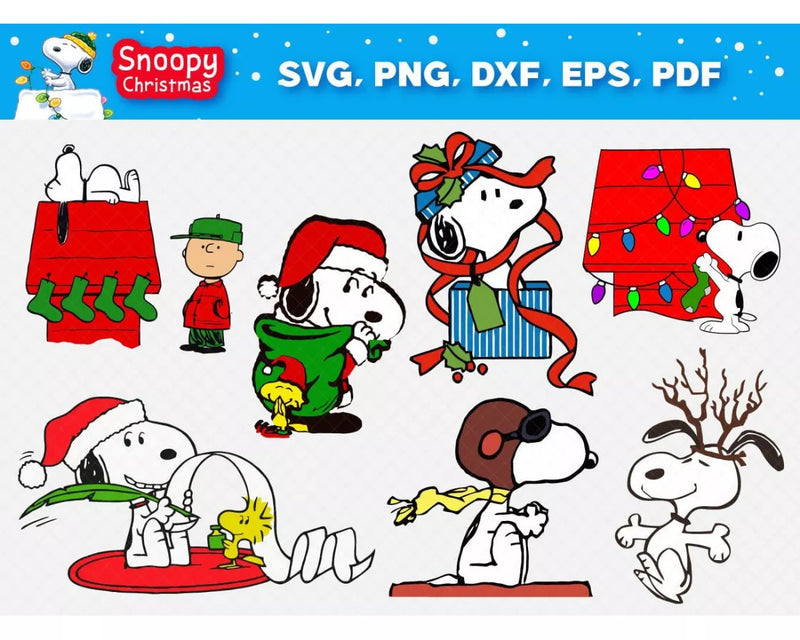 Snoopy Christmas Clipart Bundle, Snoopy Christmas SVG, Snoopy Christmas Svg For Cricut, Silhouette Vector Cut File