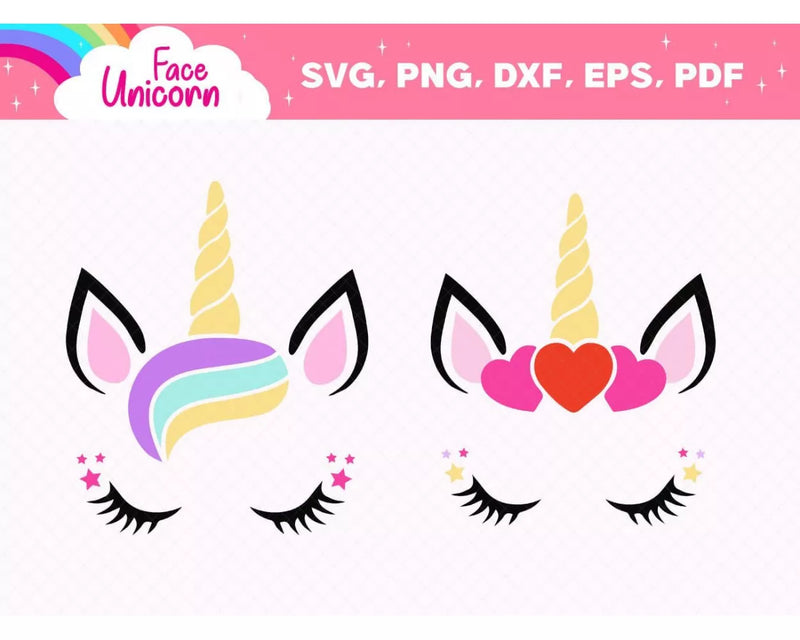 Unicorn Face Clipart Bundle, PNG & SVG Cut Files for Cricut & Silhouette