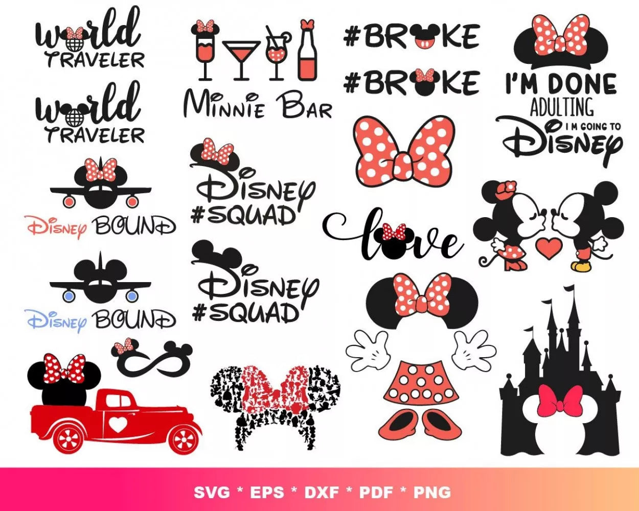 Princess Minnie Mouse SVG, Minnie Princess SVG, Minnie Clipart Set, Minnie Mouse Birthday Silhouette Vector Cut Files