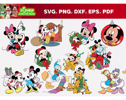 Mickey Christmas Clipart Bundle, Disney Christmas SVG Cut Files, Minnie Christmas SVG, Mickey Cricut, Silhouette Vector Cut Files