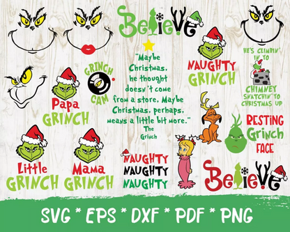 Grinch Christmas Svg, The Grinch Face Svg, Grinch Christmas Png, Merry Grinchmas SVG Cricut, Silhouette Vector Cut Files