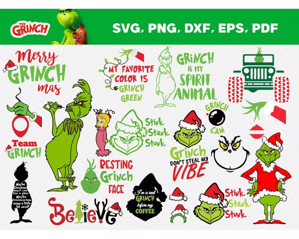 The Grinch 100+ Cliparts Bundle, Merry Grinchmas SVG Cut Files For Cricut / Silhouette, Grinch Christmas PNG