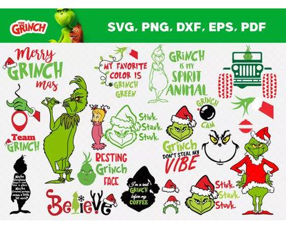 The Grinch 100+ Cliparts Bundle, Merry Grinchmas SVG Cut Files For Cricut / Silhouette, Grinch Christmas PNG