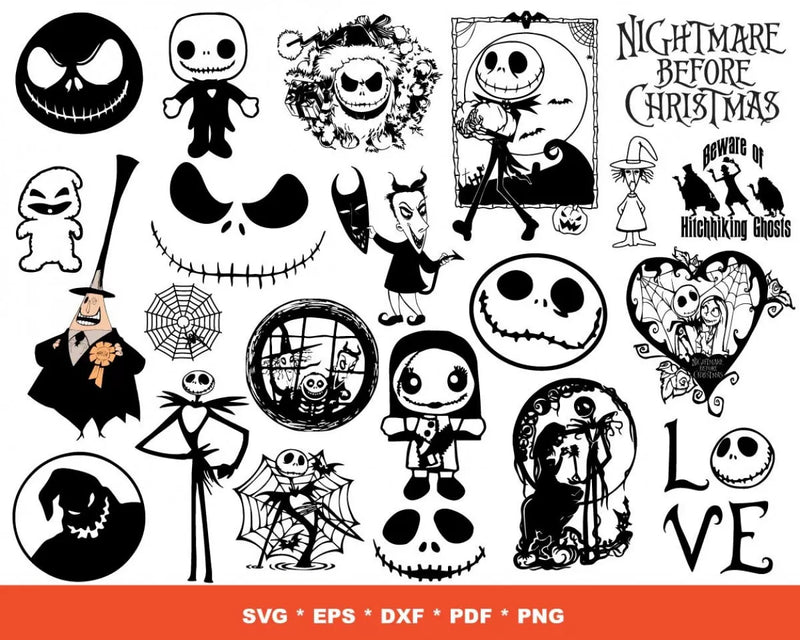 Nightmare Before Christmas SVG, Jack Skellington SVG For Cricut, Nightmare Before Christmas PNG Transparent