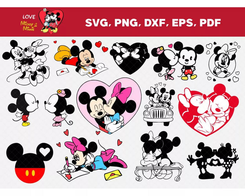 Mickey & Minnie Clipart Bundle, PNG & SVG Cut Files for Cricut / Silhouette